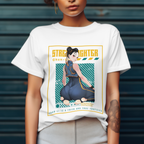 "Street Fighter Chun-Li graphic tee showcasing retro arcade gaming nostalgia"