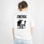 "Brook One Piece t-shirt anime-inspired fashion with piano art print"