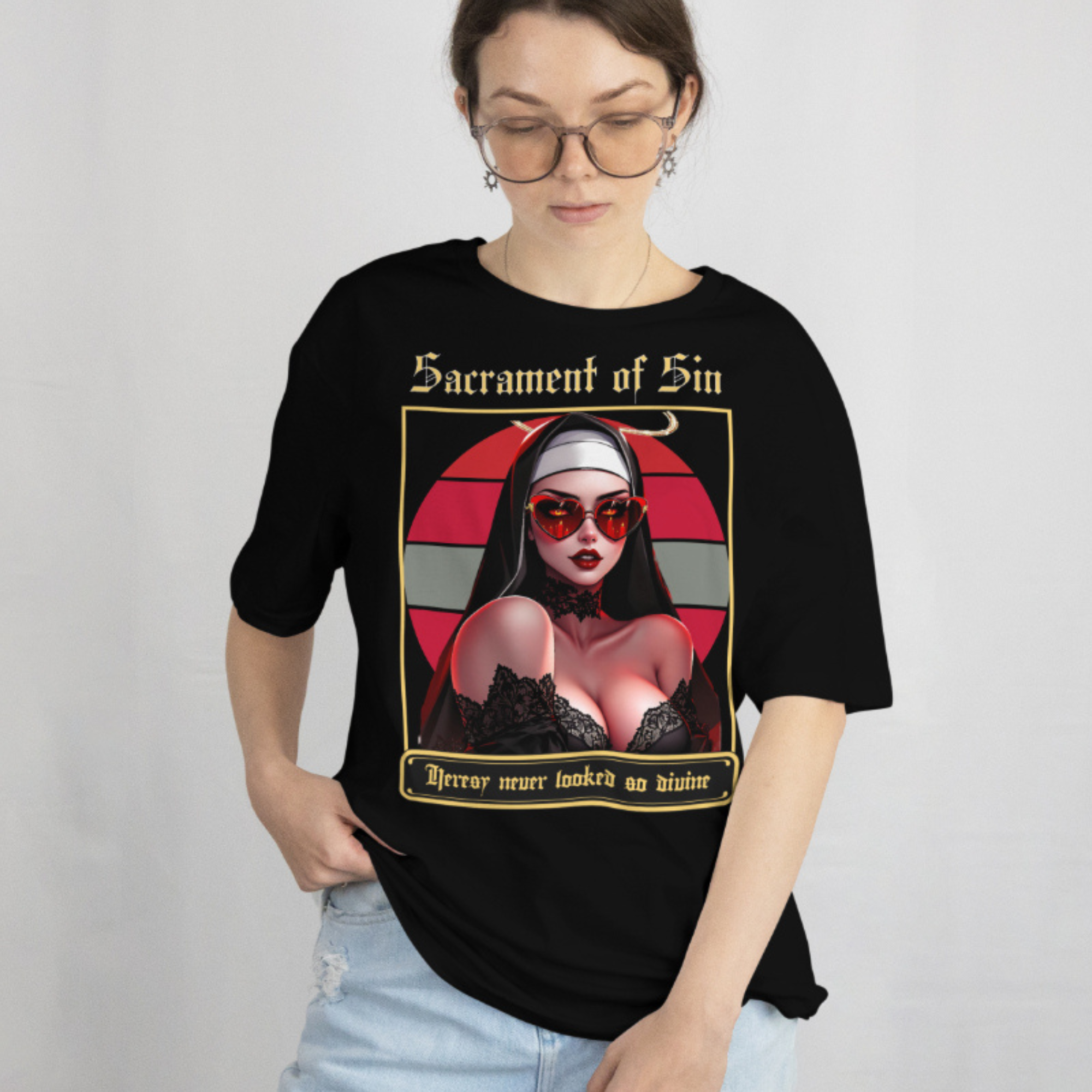 E-Girl Occult Apparel with a controversial nun design, perfect for a bold Goth Core look.