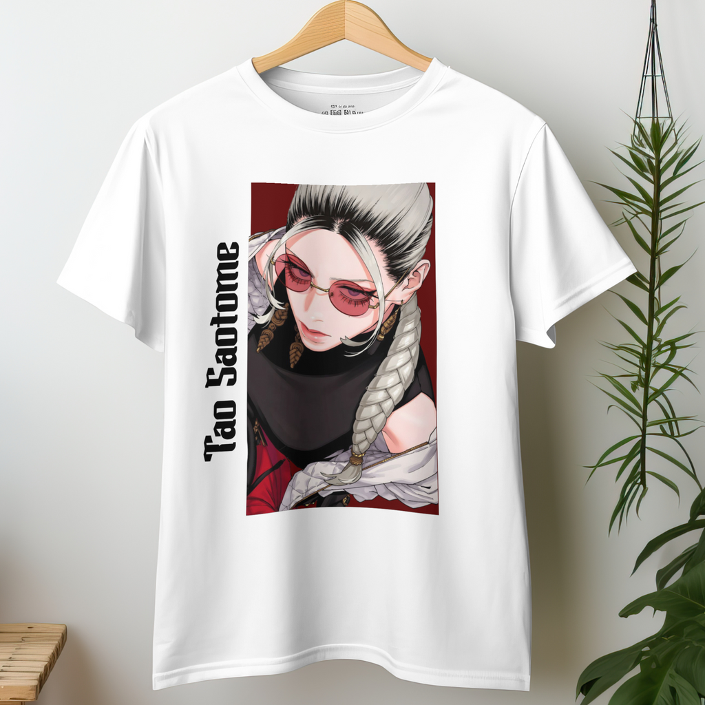 "Tao Saotome Gokurakugai anime t-shirt with stylish manga character print on white cotton tee"