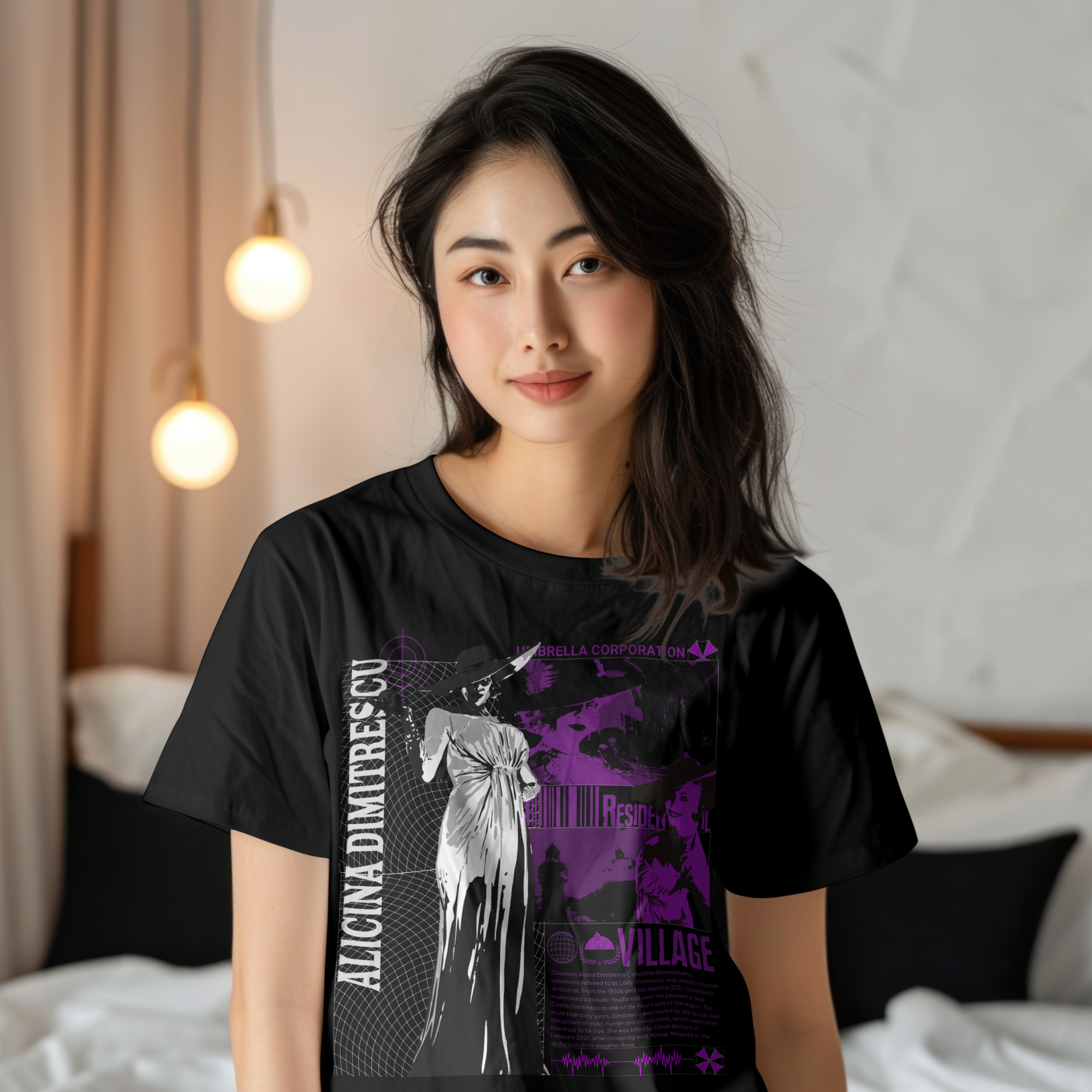 Bold vampire-themed Resident Evil T-Shirt featuring Lady Dimitrescu, perfect gift for gamers.