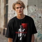 "Meowface mafia cat t-shirt for cat lovers and streetwear fans – funny parody graphic tee with bold red and black design."