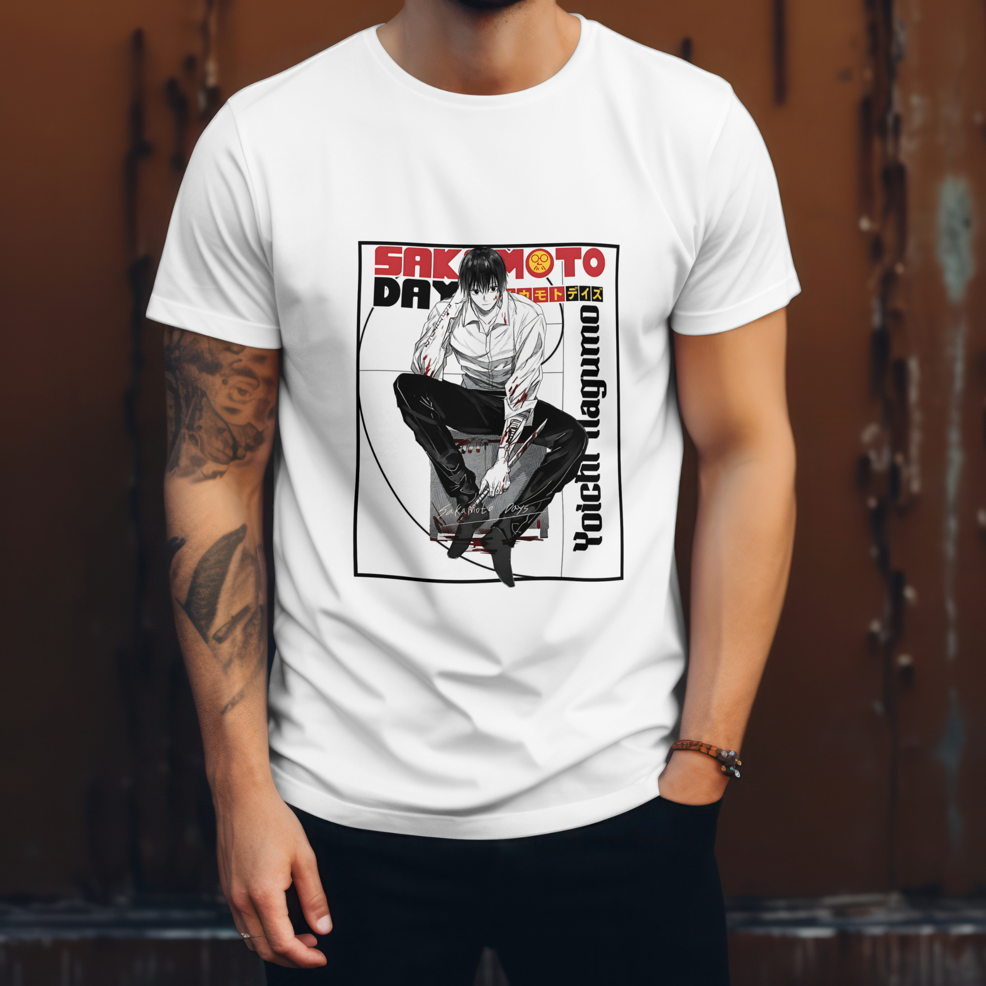 Comfortable cotton T-shirt with bold Sakamoto Days Yoichi Nagumo illustration design