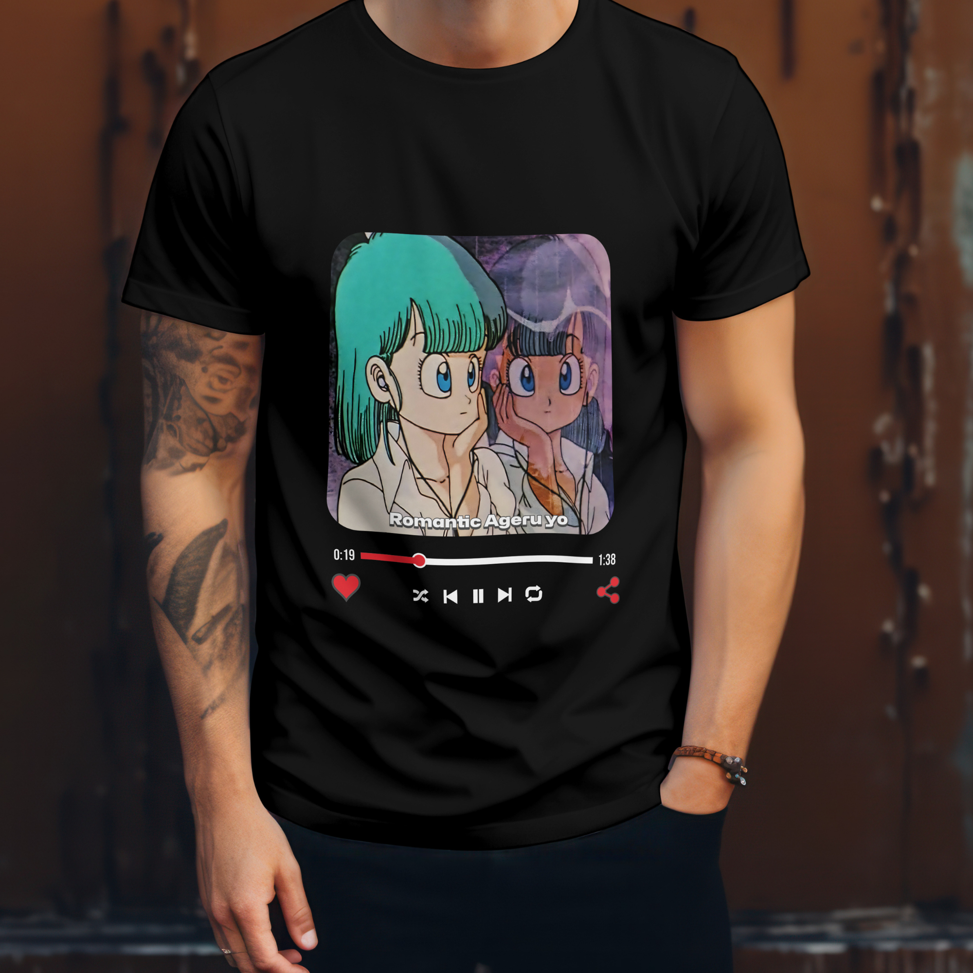 Anime Fan Gift shirt design with Bulma's dreamy expression and the playback timeline interface.