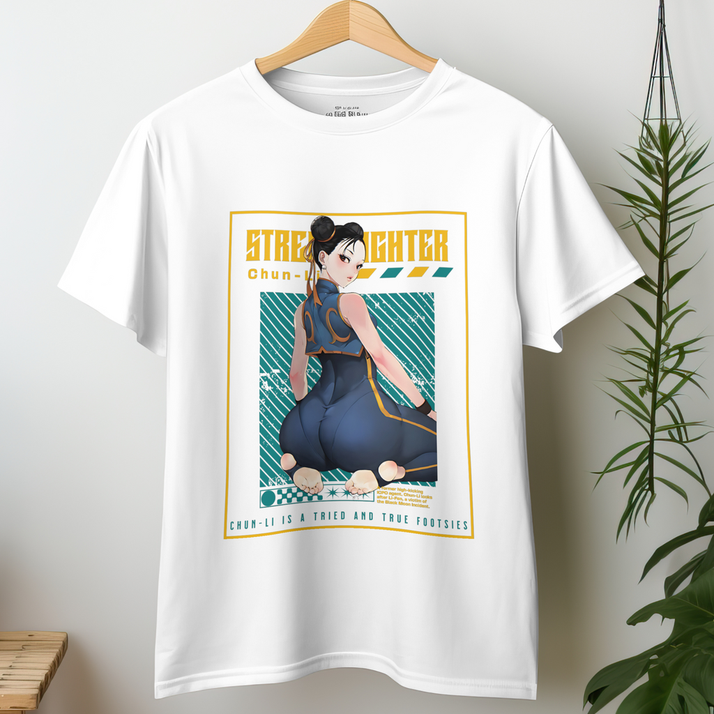"Street Fighter Chun-Li T-Shirt with anime artwork of iconic fighter in dynamic pose"