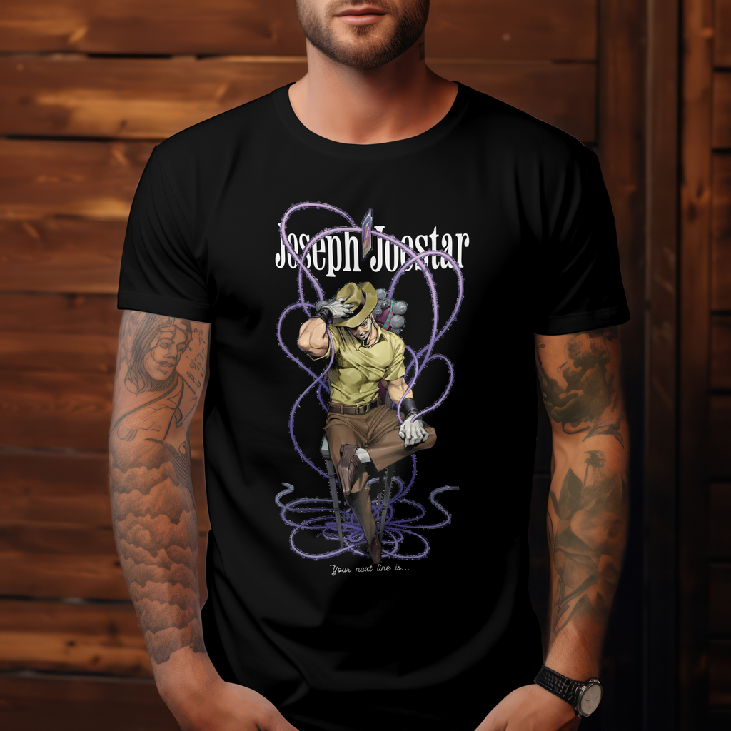 Joestar legacy graphic tee featuring Joseph from JoJo Stardust Crusaders.