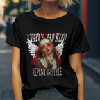 Provocative Apparel shirt design with a detailed gothic nun portrait and a red and white color scheme.