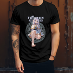 Casual anime streetwear t-shirt showcasing Frieren’s feet in detailed artwork print
