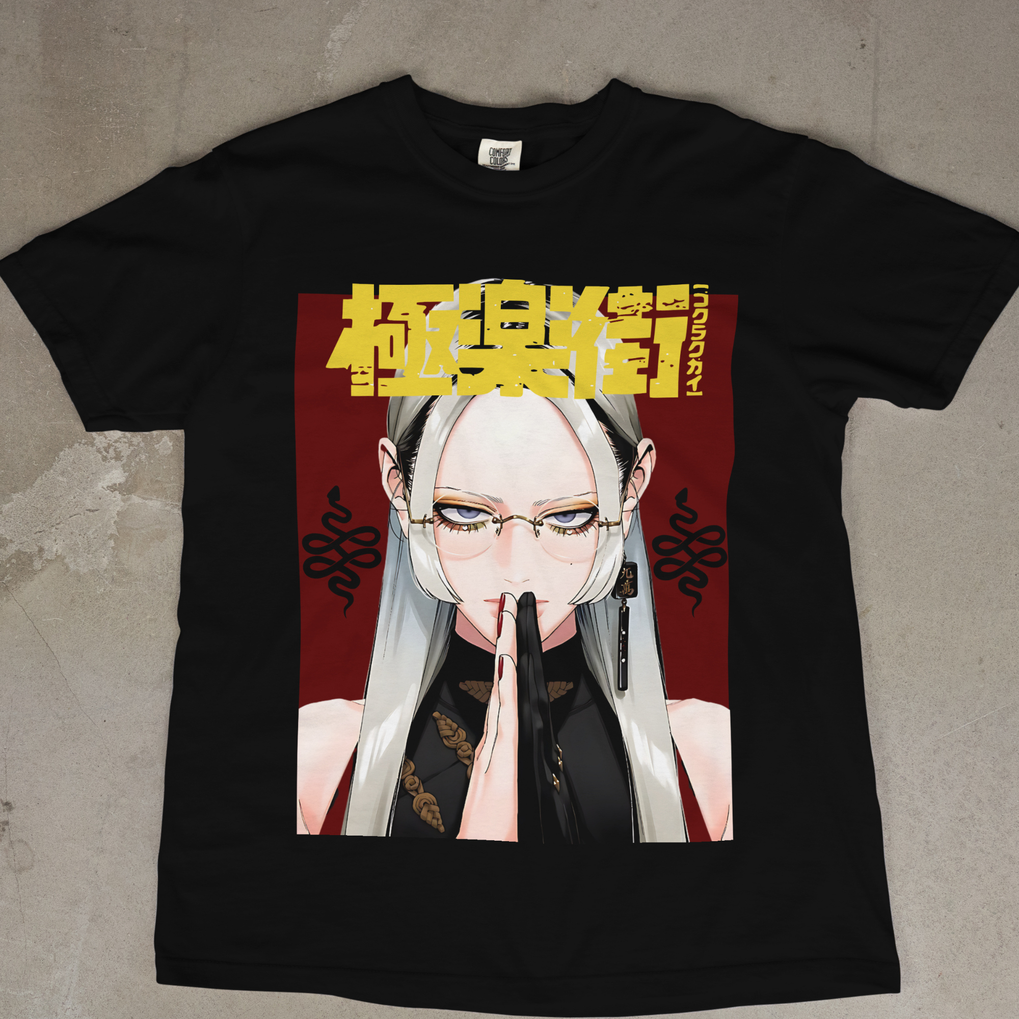 Anime-inspired black t-shirt with Tao Saotome design for Gokurakugai fans.