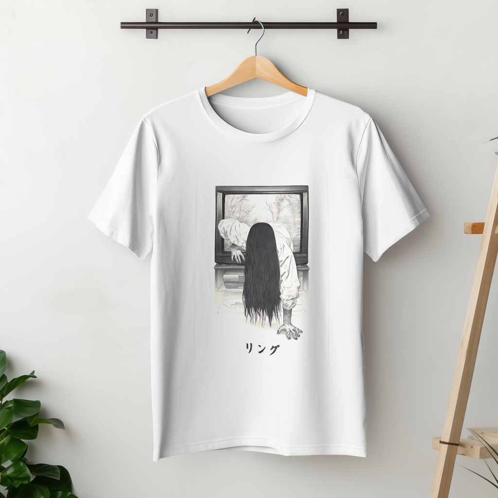 "Ringu Sadako horror tee – gothic Japanese streetwear shirt for horror enthusiasts"