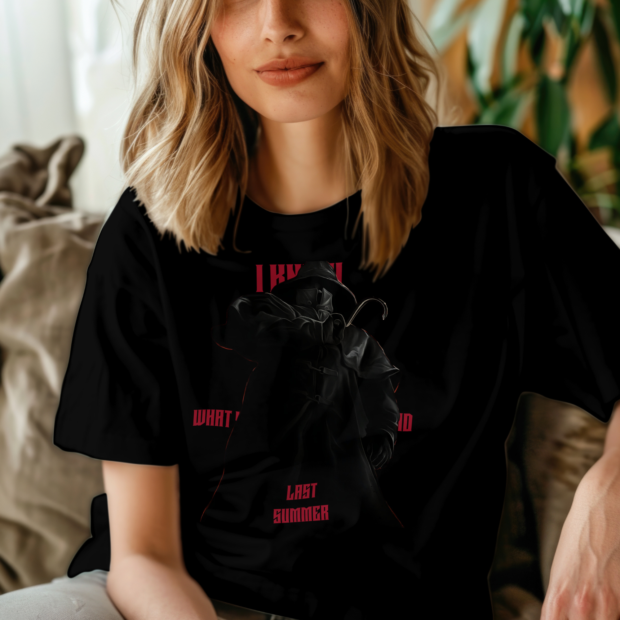 Scary movie-inspired cotton tee featuring iconic horror character design in gothic style.