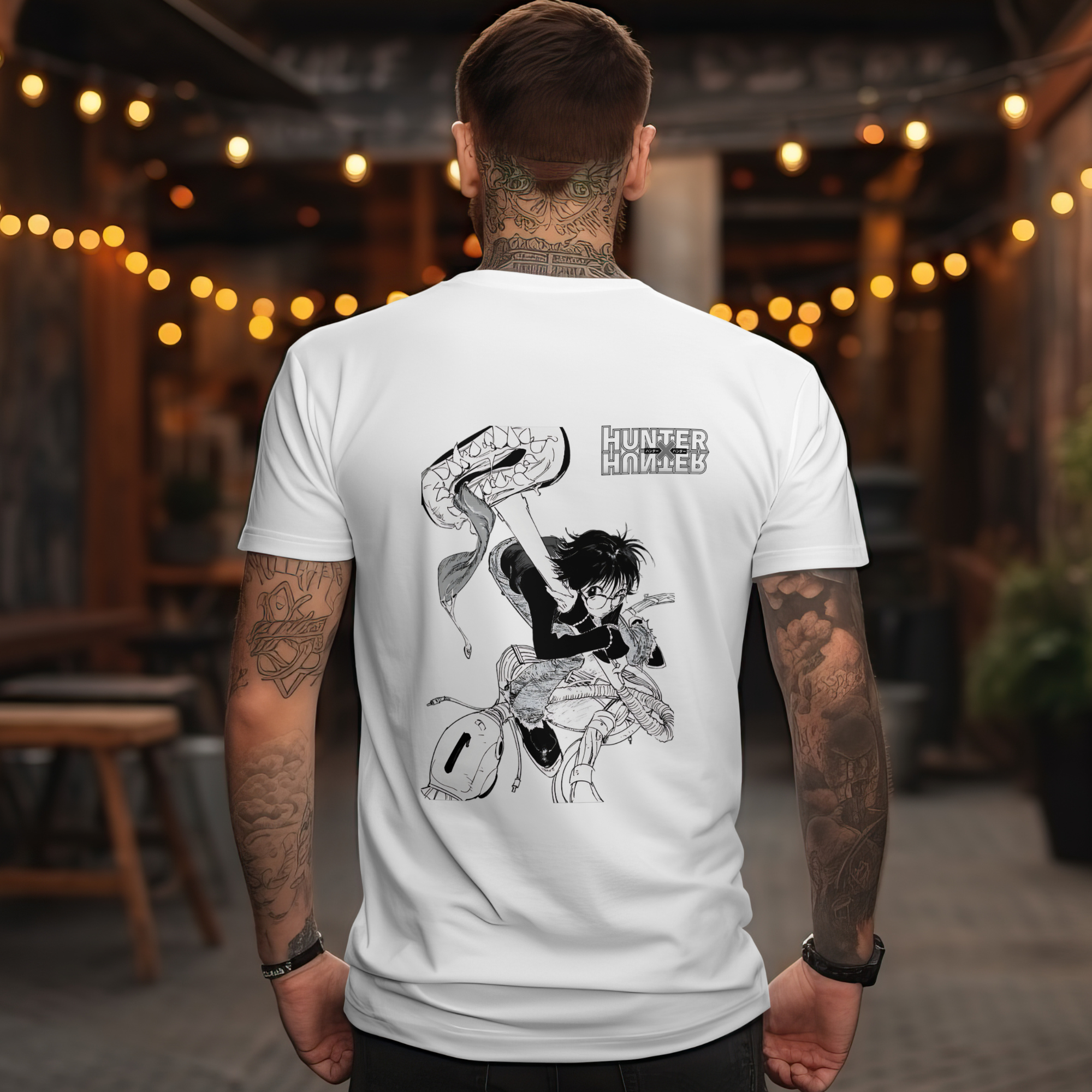 Oversized Hunter x Hunter t-shirt featuring Phantom Troupe Shizuku in manga style, Japanese anime merch fashion.