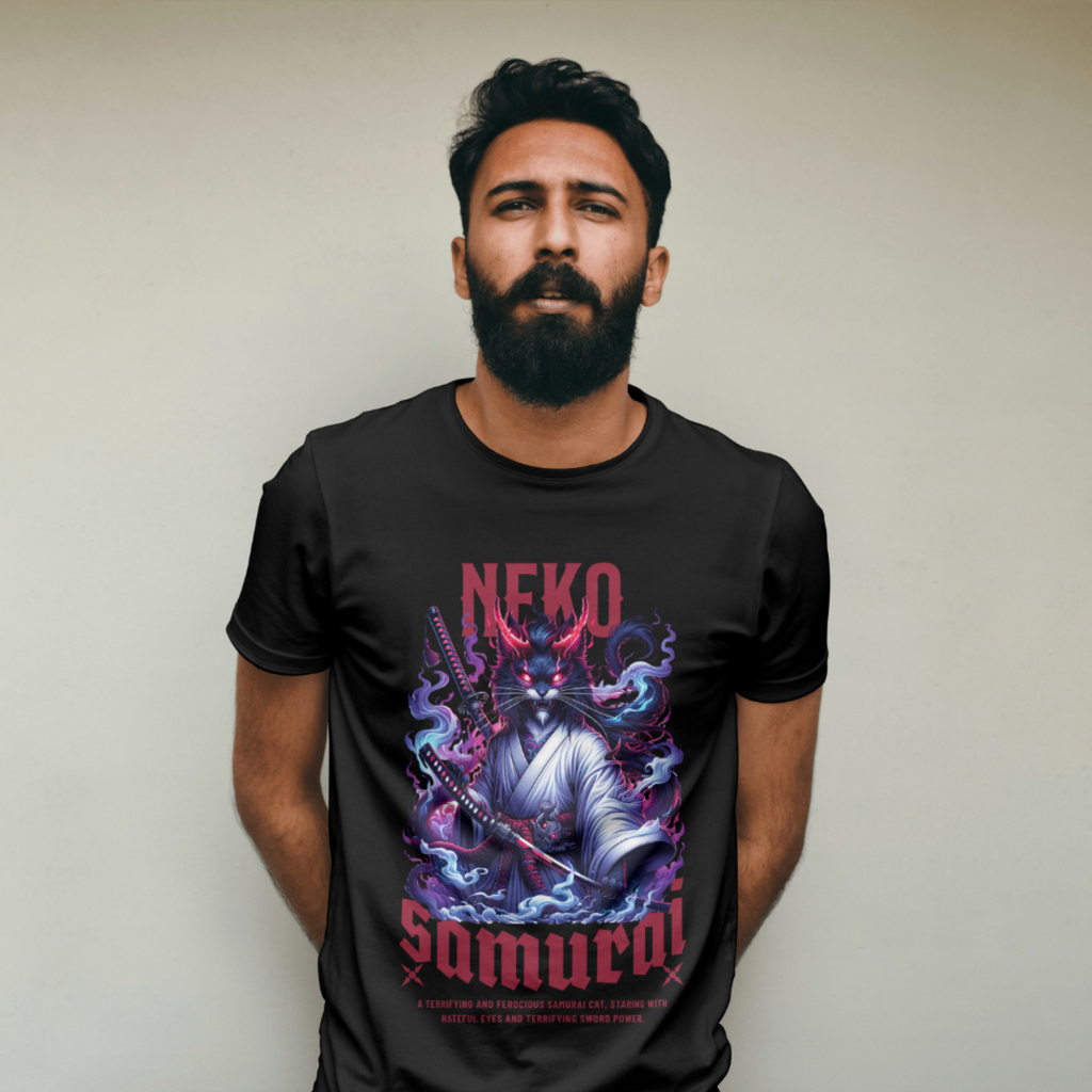 "Unique Japanese streetwear shirt with bold samurai cat illustration for men and women"