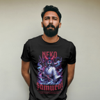 "Unique Japanese streetwear shirt with bold samurai cat illustration for men and women"