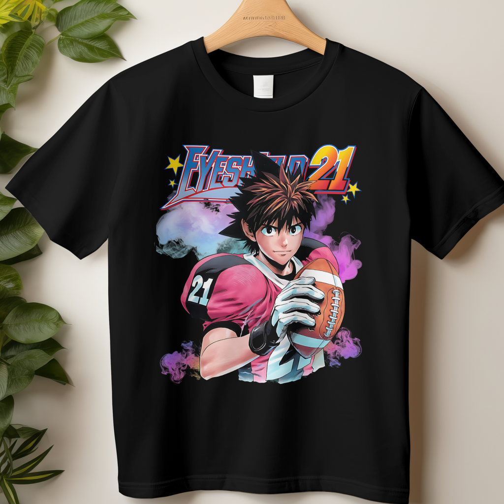 Anime t-shirt featuring Eyeshield 21 character Sena Kobayakawa in football jersey.