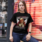 E-Girl Alt Fashion graphic tee featuring a nun with fiery red eyes and blood splatter.