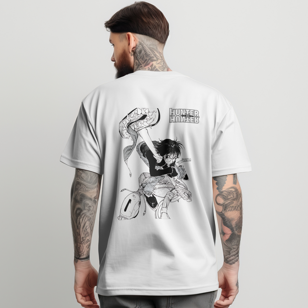 Graphic anime tee for Hunter x Hunter fans, Comfort Colors 1717 shirt with Phantom Troupe Shizuku illustration.