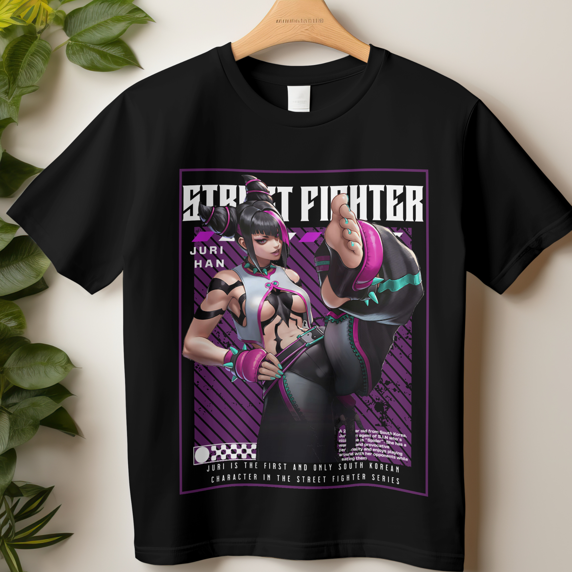 "Street Fighter Juri Han T-Shirt with bold anime graphic for gamers and anime fans"