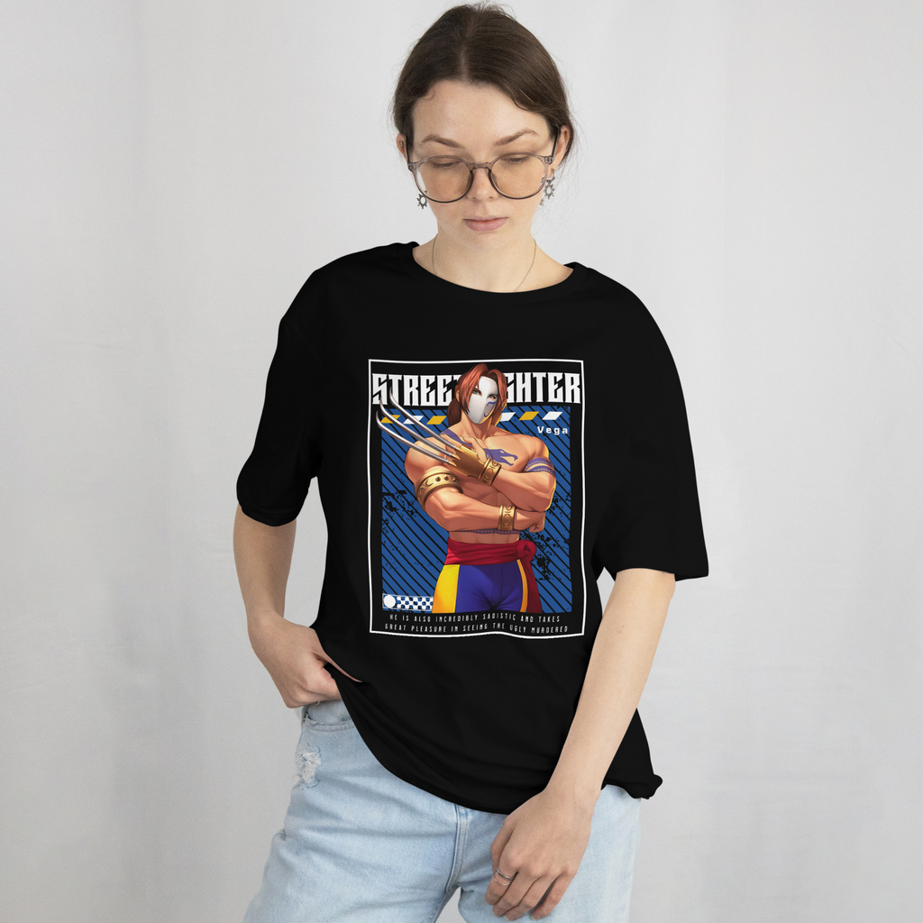 "Unisex cotton t-shirt with Vega from Street Fighter in stylish anime art"