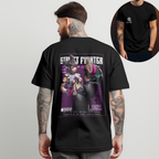Black Street Fighter Juri T-shirt featuring bold anime artwork and edgy streetwear design.