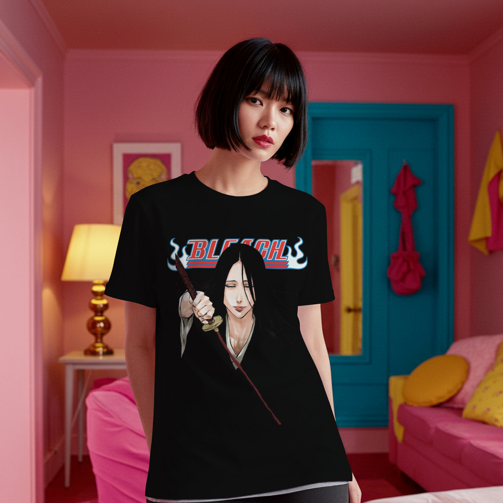 "Unohana Bleach graphic tee black cotton unisex anime clothing"