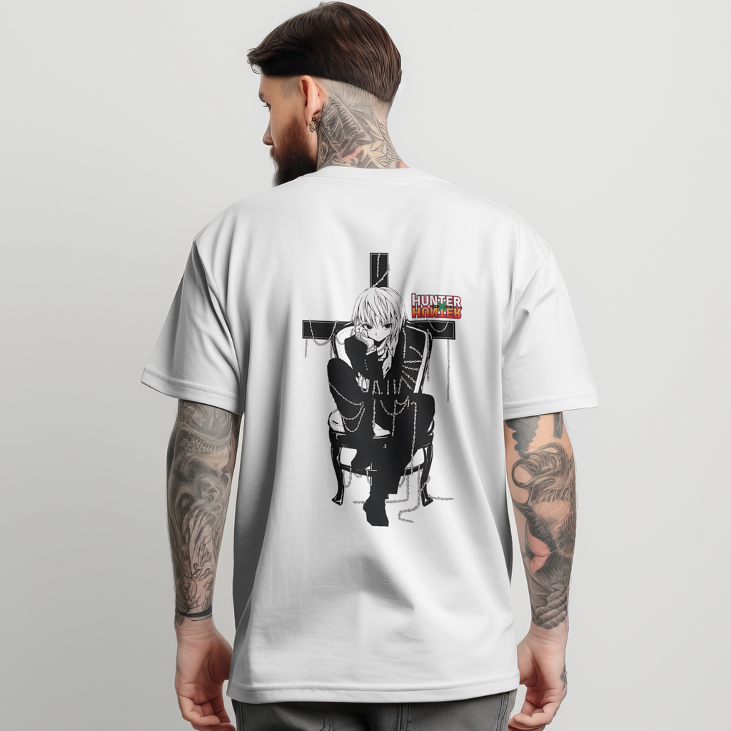Unique anime fan gift Hunter x Hunter shirt with bold black and white illustration and streetwear fit