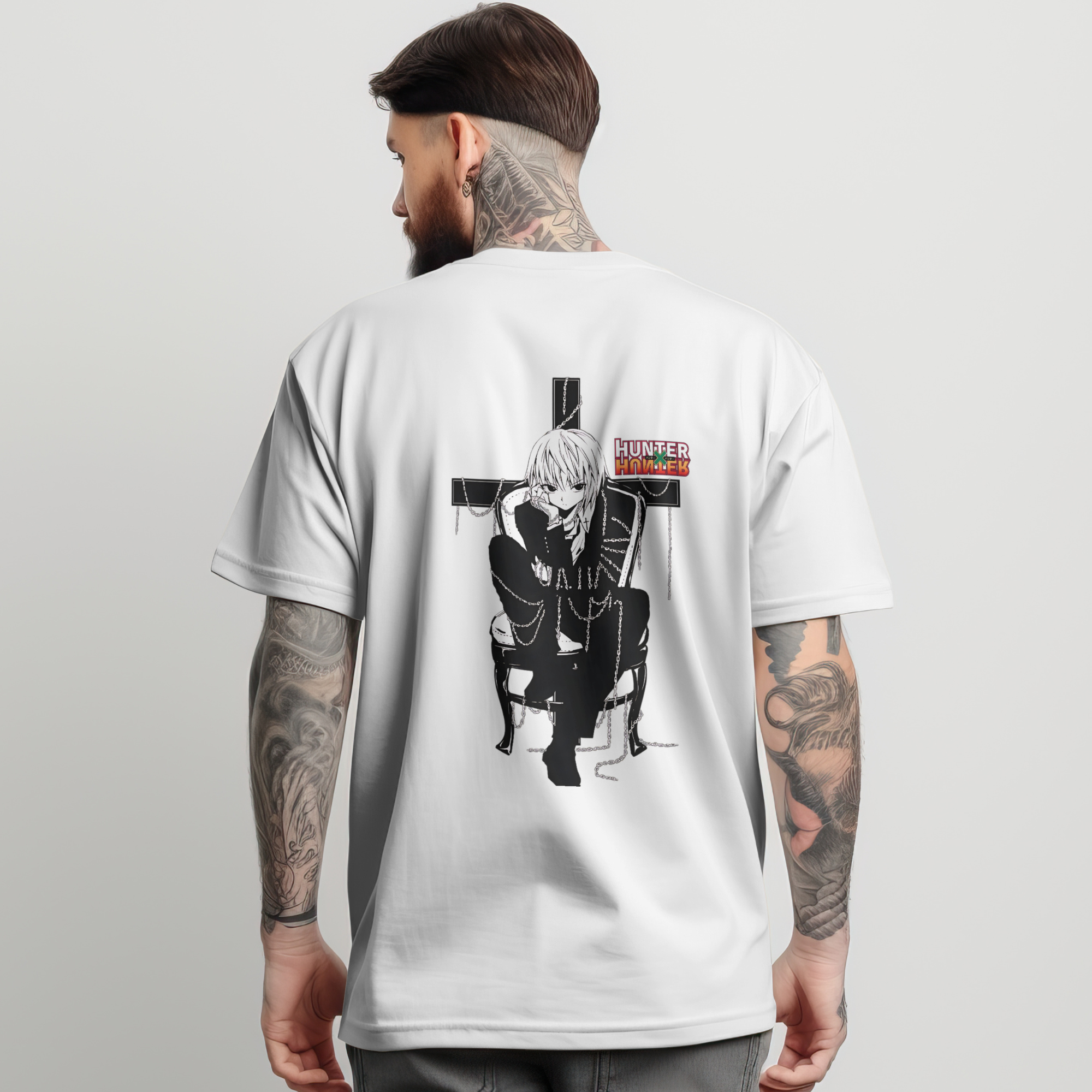Unique anime fan gift Hunter x Hunter shirt with bold black and white illustration and streetwear fit