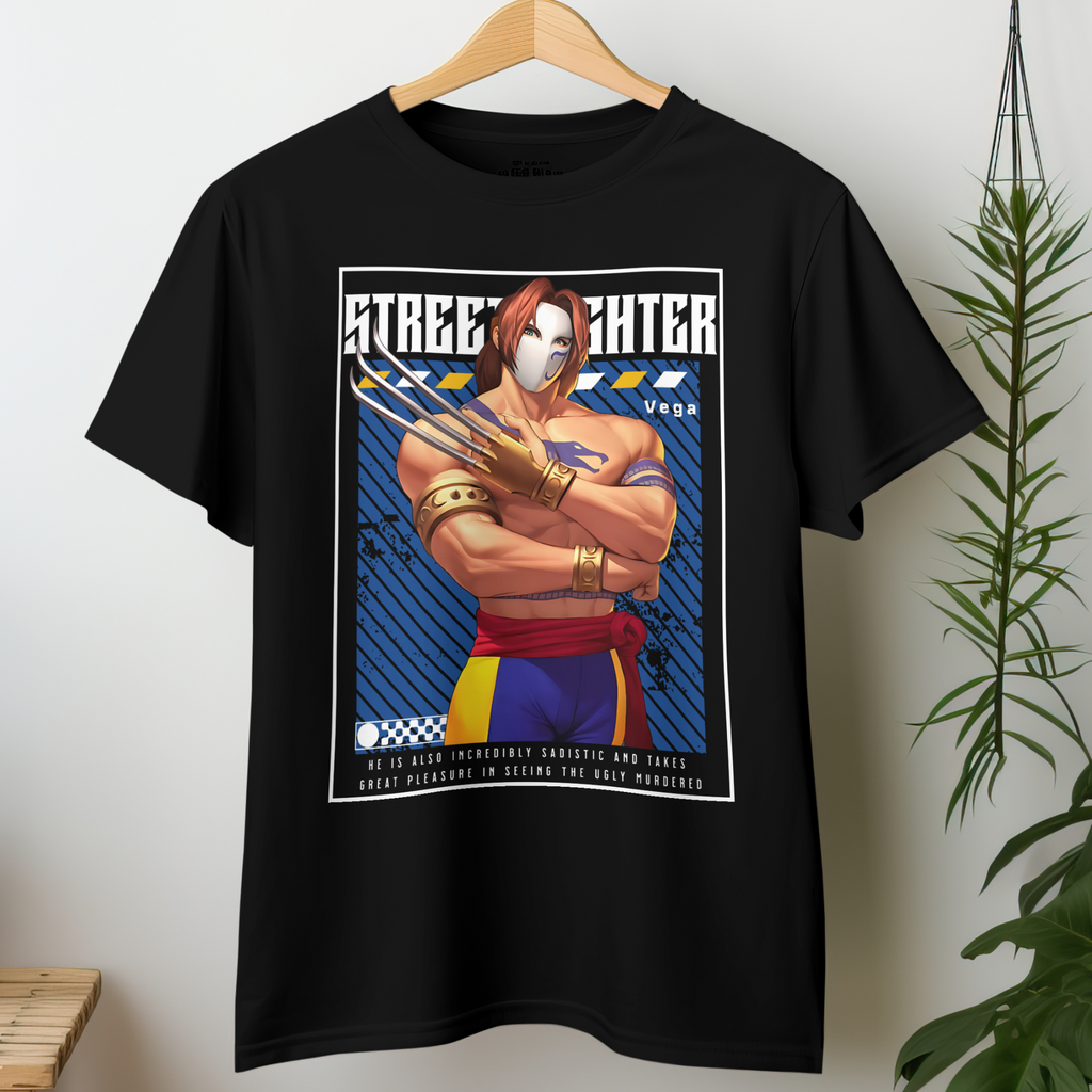 "Street Fighter Vega retro graphic tee for anime lovers and gamer fashion"