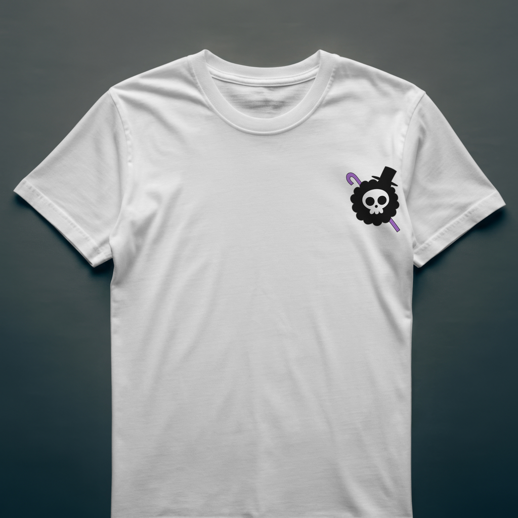 "Manga graphic tee One Piece Brook piano design for anime lovers"