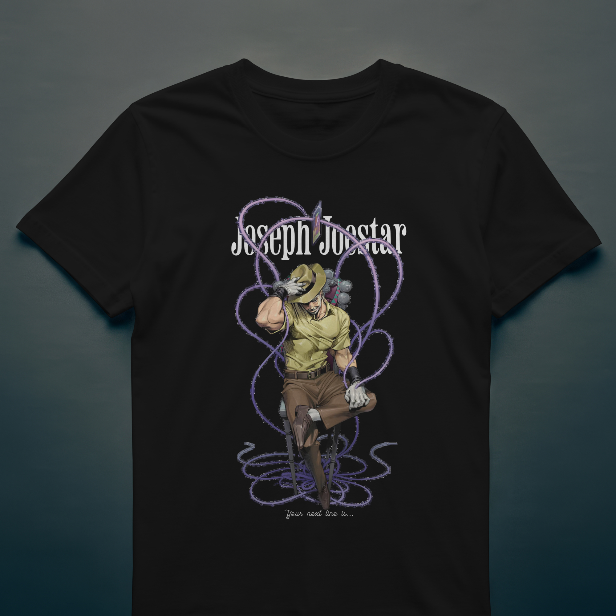 Anime streetwear Joseph Joestar shirt designed for JoJo’s Bizarre Adventure fans.