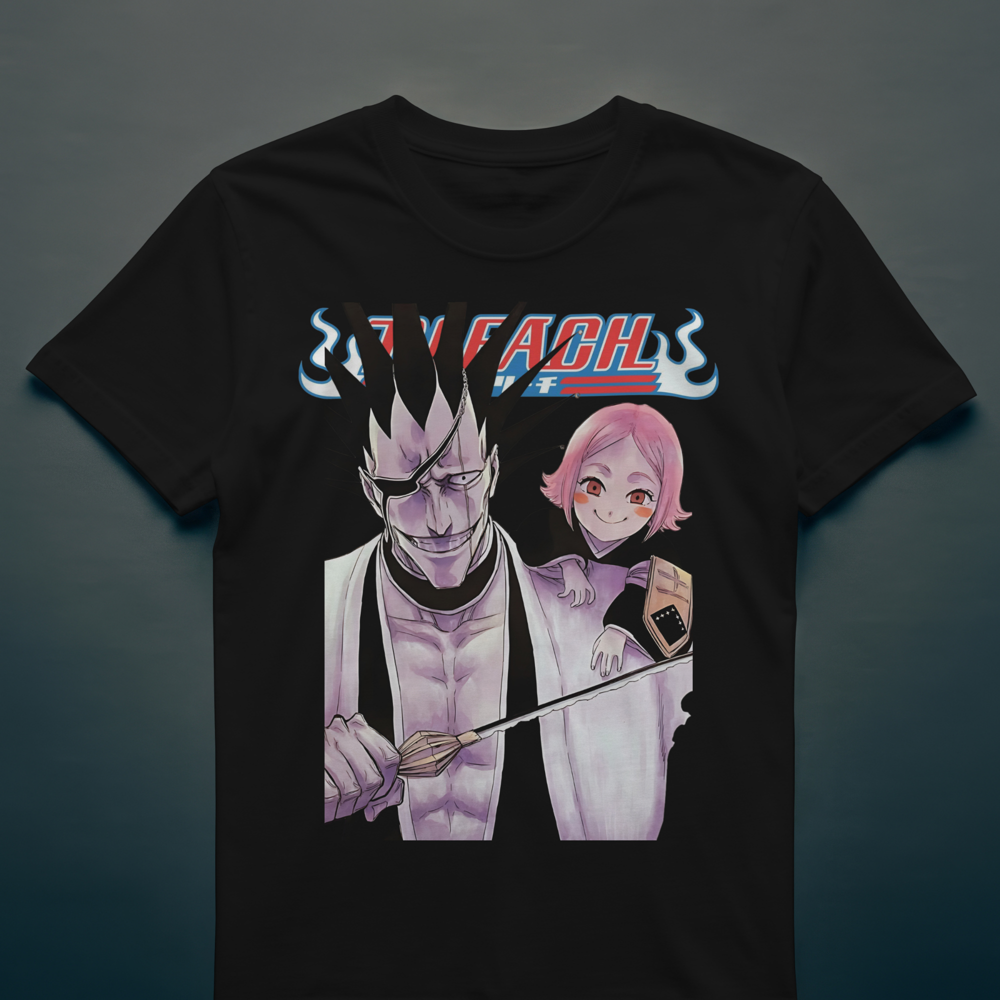 "Stylish Bleach streetwear shirt with Kenpachi Zaraki and Yachiru graphic"