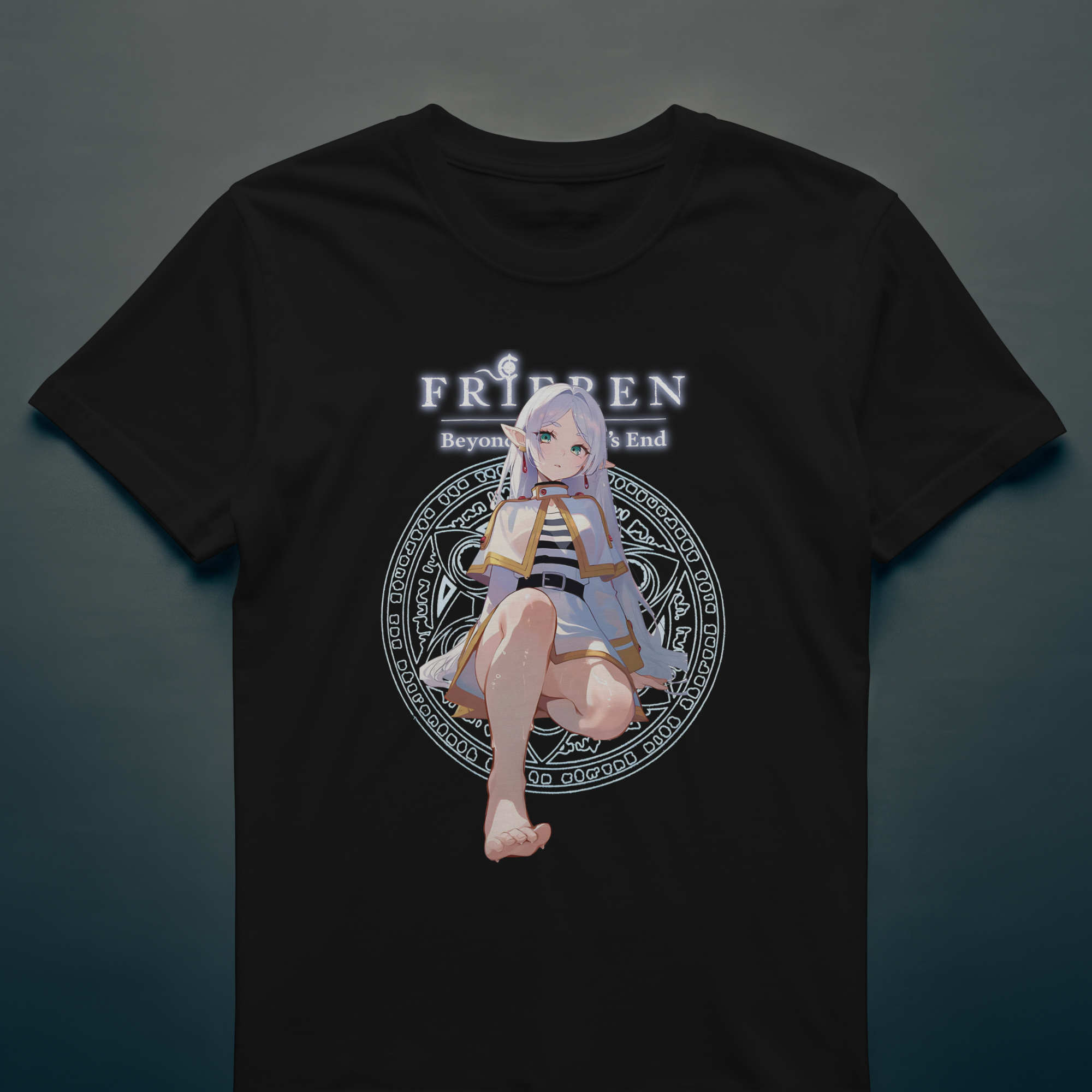 Unique anime graphic shirt with barefoot female character design inspired by Frieren