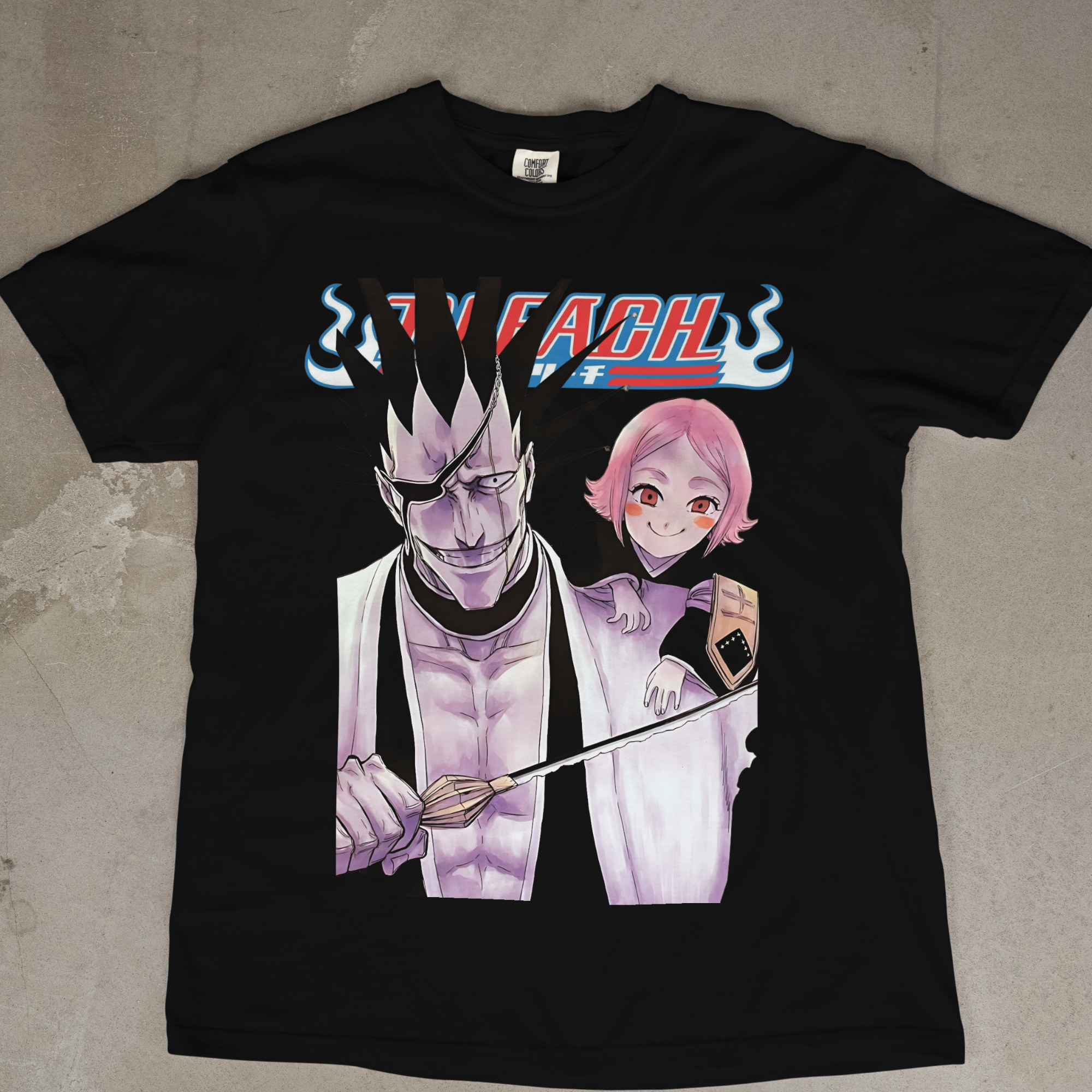"Bleach Kenpachi Zaraki and Yachiru anime graphic T-shirt for manga fans"