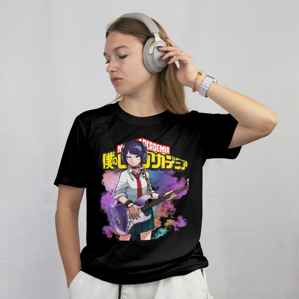 Bold anime concert style t-shirt with Jirou from My Hero Academia and vibrant design.