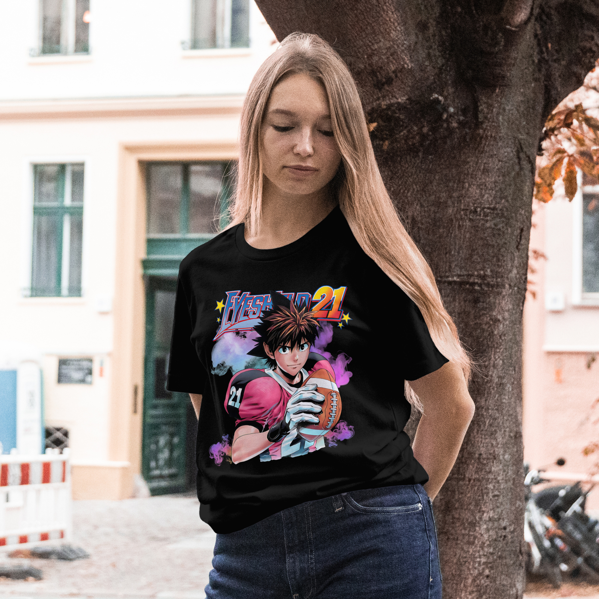 Eyeshield 21 manga graphic tee with Sena holding a football.