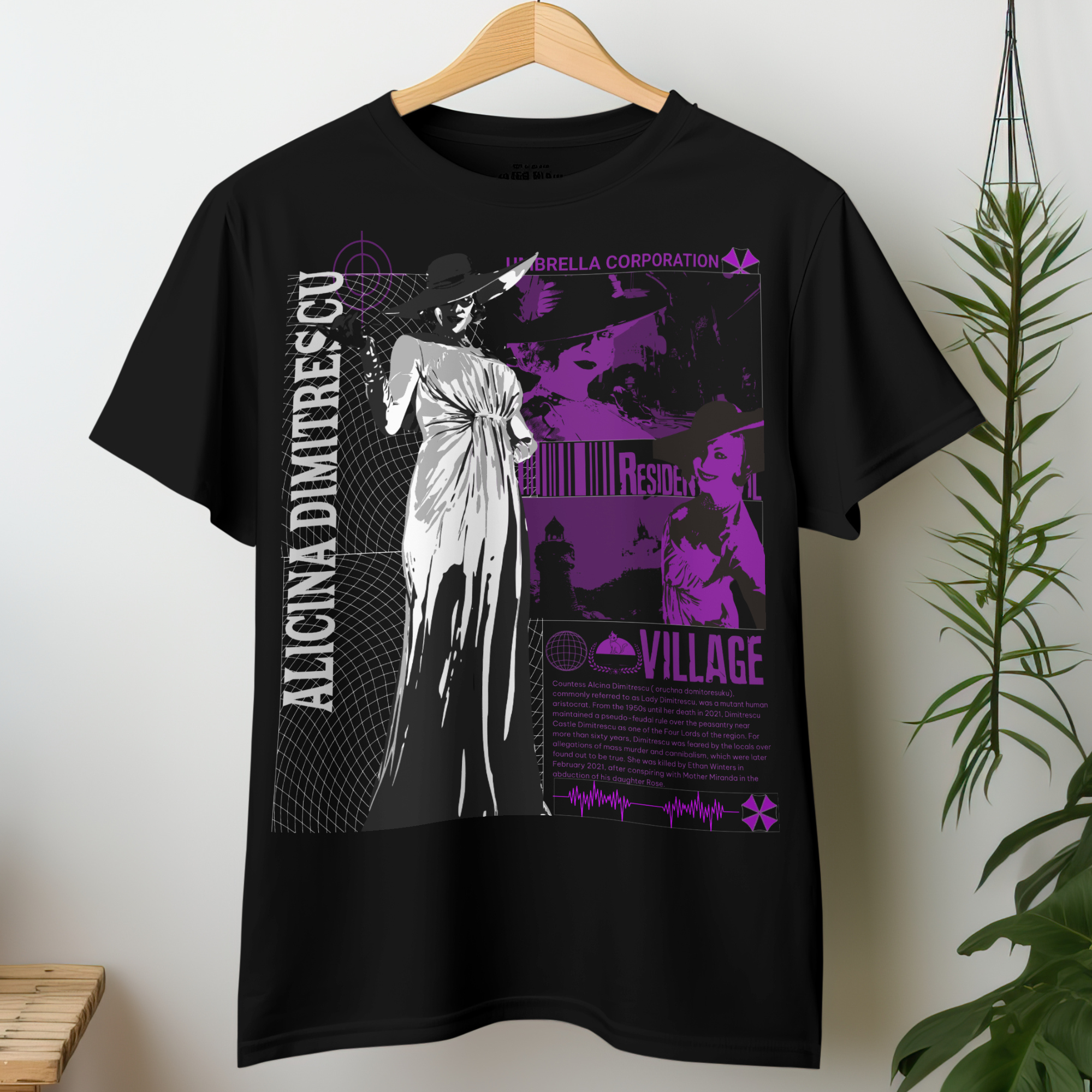 Black Resident Evil Village Lady Dimitrescu T-Shirt with gothic horror design for gamers and collectors.