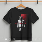 Video show Black graphic t-shirt featuring mafia cat parody design in white suit with red backdrop – Comfort Colors 1717 streetwear tee.